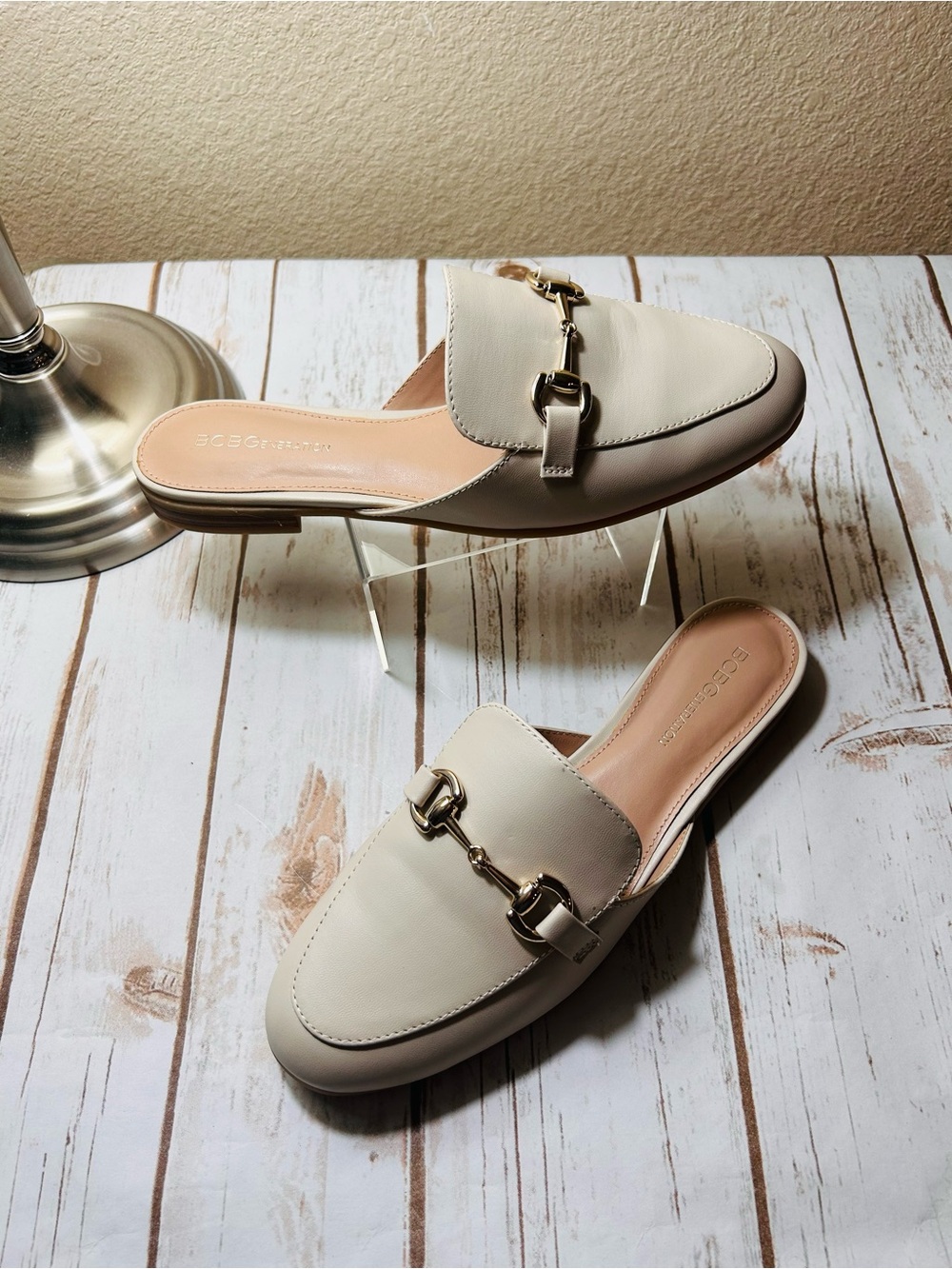 BCB Generation Loafers Mules Slides Gold Accents Taupe Size 8 Medium